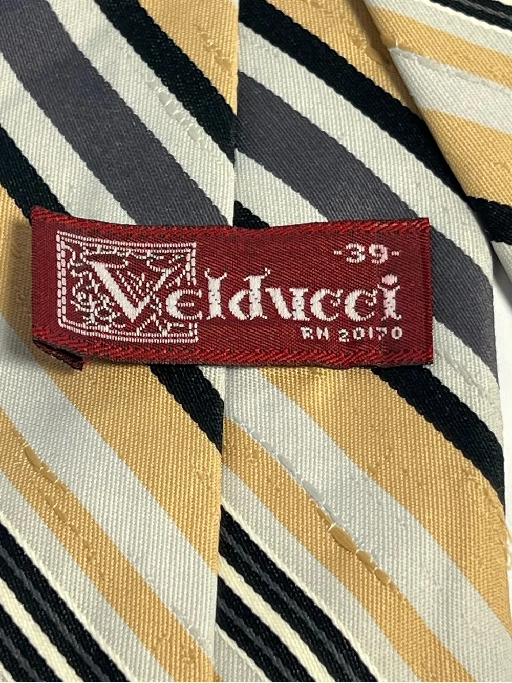 Vintage Velducci Stripped Necktie Beige Gray Black Polyester Men’s Tie